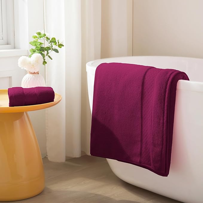 COZYART Burgundy 6 Pcs Bath Towel Set 100% Zero Twist Turkish Cotton 650GSM | Ring Spun, Fluffy, Ultra Soft, Fast Drying, Absorbent for Daily Bath Use