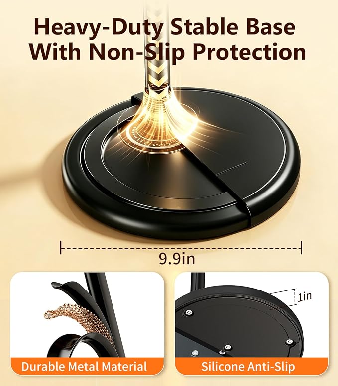 Hair Dryer Stand Hands Free, 360° Rotation Black | Anti-Slip Stable Base, Aluminum Alloy, Adjustable Height 17-51 Inch, For Families & Pet Grooming & Salon