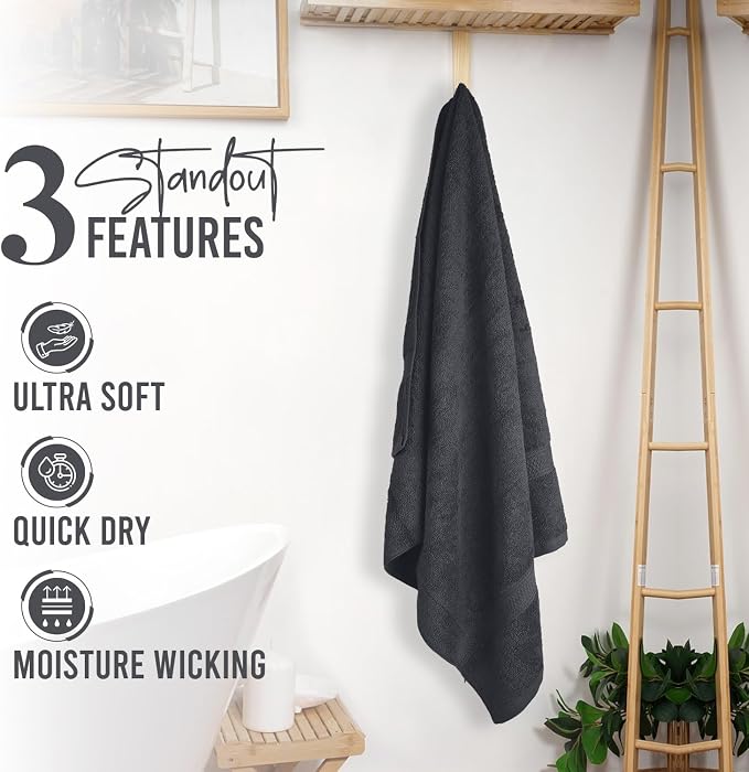 RIVERSIDE 100% Ring Spun Cotton Large Bath Towels Set of 4, 27 x 54 – Quick Dry, Soft & Highly Absorbent Towels for Shower & Bathroom – Luxury 600 GSM Towels for Home, Spa, Gym, Hotel, (Charcoal Gray)