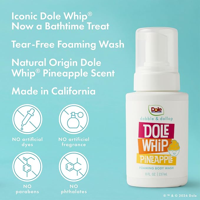 Dabble & Dollop Dole Whip® Pineapple Foaming Body Wash 2-Pack - Natural Origin Scent, Gentle Body Wash for Kids, Toddlers & Family, Sensitive Skin, Sulfate & Paraben Free (8 fl oz, Pack of 2)
