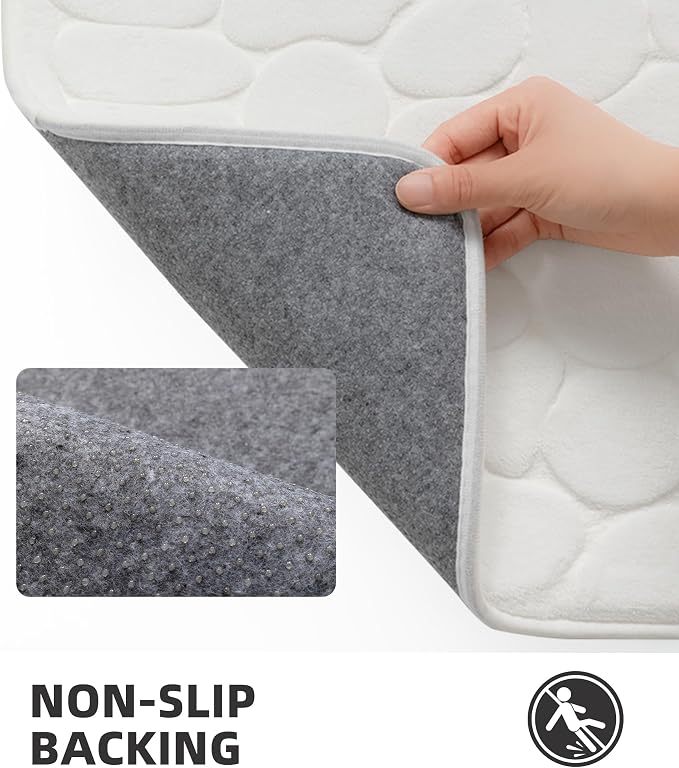 YIHOUSE Memory Foam Runner Rug, Cobblestone Bathroom Runner Rugs Super Water Absorbent Bath Mats for Bathroom Machine Washable Bath Rugs for Hallway Bedroom Laundry Room(20 x 47,White)