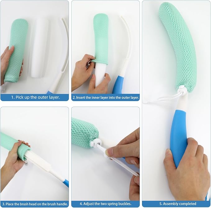 Back Scrubber for Shower，Mesh Sponge Body Shower Brush with Long Handle for Use in Shower Back Scrubber,Back Scrub for Exfoliating Body Scrubber (Blue and Green)