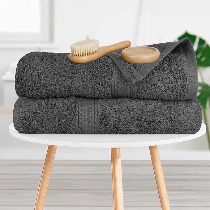 RIVERSIDE 100% Ring Spun Cotton Large Bath Towels Set of 4, 27 x 54 Inches – Quick Dry, Soft & Highly Absorbent Towels for Shower & Bathroom – Luxury 600 GSM Towels for Home, Spa, Gym, Hotel, Gray