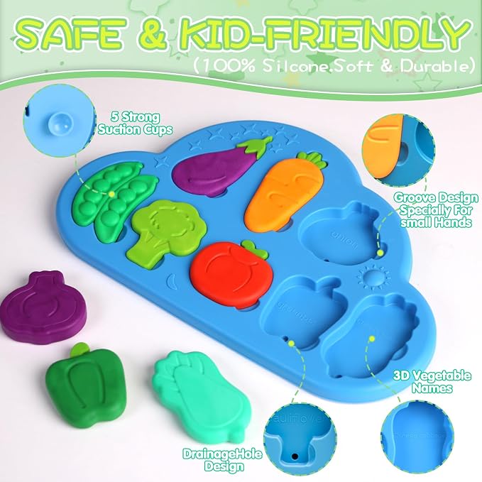 DQMOON Stick, Match & Learn Toddler Bath Toys | Suction Cup Silicone Veggies Puzzle | Montessori Sensory Matching Baby Bath Toys | Educational Bathtub Toys for Toddlers 1-3 | Gifts for Boys Girls