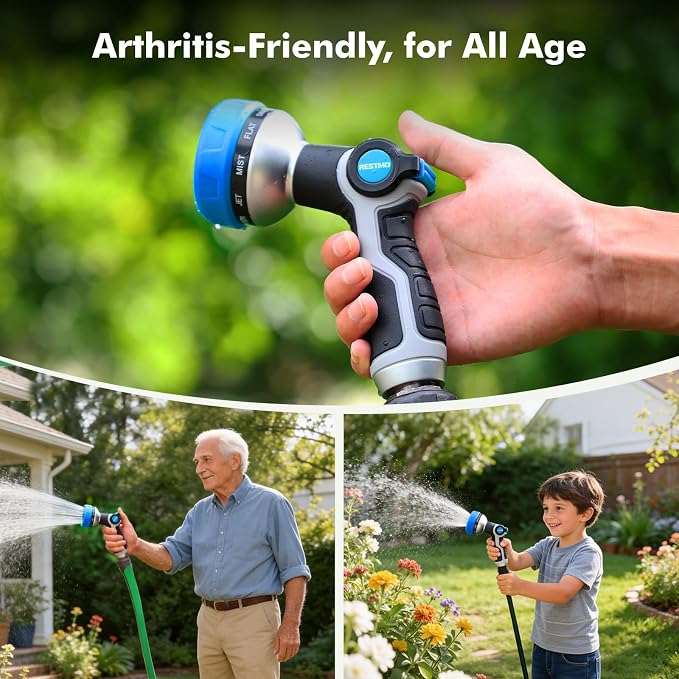 [2 Pack] RESTMO 10-in-1 Water Hose Nozzle, Garden Hose Sprayer with 10 Adjustable Spray Patterns, Easy Thumb Control for Flow Adjustment, Ideal for Watering Plants & Lawns, Washing Cars & Pets, Blue