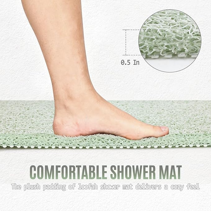 Joyhalo Shower Mat Bathtub Mat Non Slip, Bathmats Non Slip, Quick Drying Foot Scrubber Loofah Mats for Shower, Tub, Bathroom, Home, 32x24inch, Mint Green