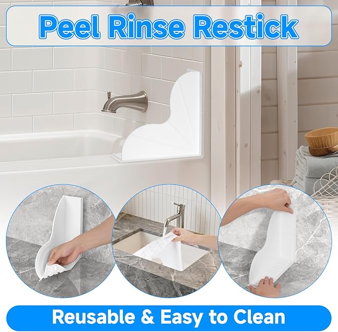 2 PCS Water Splash Guard Shower, No-Adhesive Silicone Splash Guard for Bathtub, Angle Water Stopper, Durable Easy to Remove, Keep Floor Drier (White)