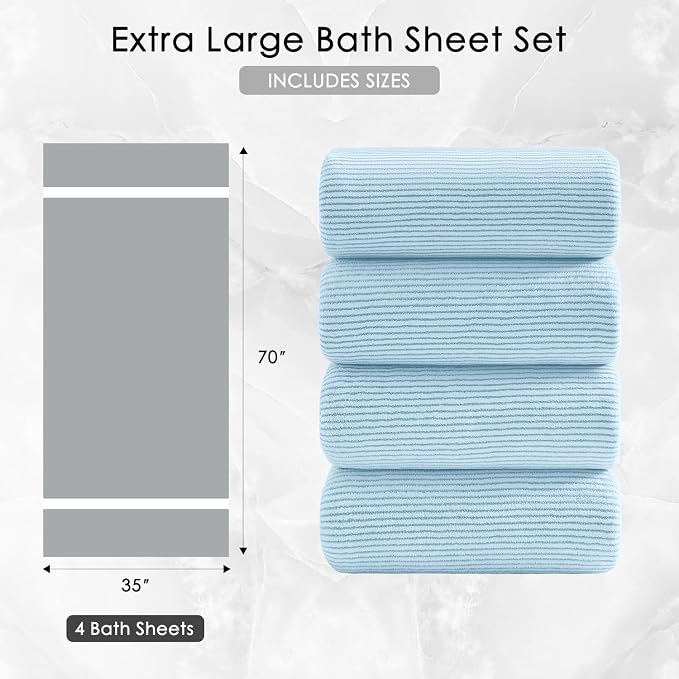 4 Piece Bath Towel Set 35"x70"Oversized Bath Towel for Bathroom Ultra Soft Fluffy Extra Large Bath Sheet Luxury Premium Bathroom Towel Highly Absorbent Quick Dry Shower Towel for Hotel Spa,Blue White