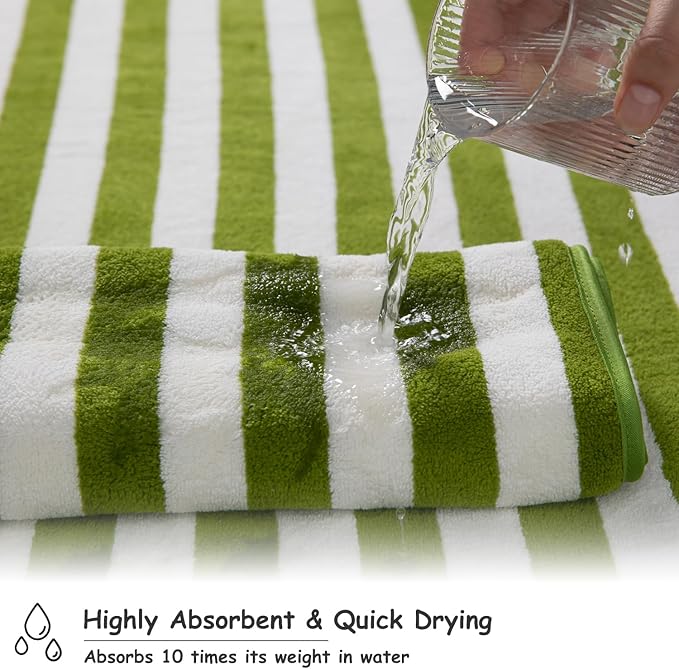18 Pcs Green Stripe Bath Towel Set with Hanging Loop-6 Bath Towels,6 Hand Towels,6 Washcloths Soft Family Towels Set Bathroom Towel Highly Absorbent Quick Dry Shower Towel for Beach Spa Gym Hotel