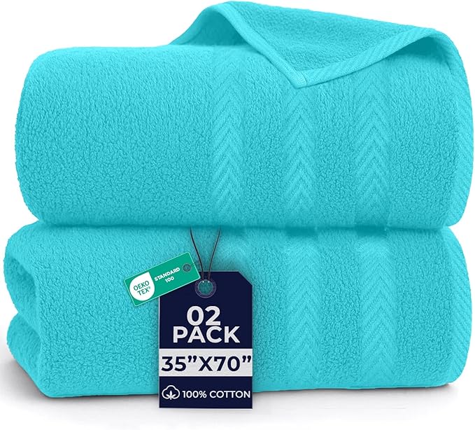 DAN RIVER 2 Pack Luxury Bath Sheets 35x70, 600 GSM, Soft & Quick Dry 100% Ring Spun Cotton Towels Ideal for Hotels, Spas, Gyms & Salons Extra Large, Turquoise