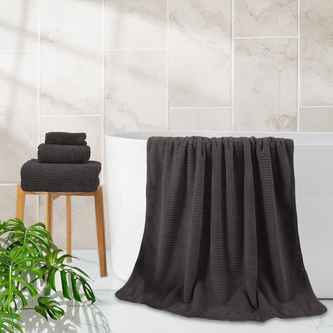 Ferdilan 4 Piece Oversized Bath Towels Set 35x70 Inches, Black Brown Extra Large Soft Bath Sheet Chair Towels 600 GSM Highly Absorbent Quick Dry Towels Set for Bathroom Hotel Spa…