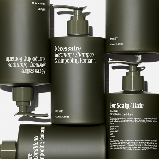 Nécessaire Rosemary Hair Duo | Multi-Protein Strengthening Rosemary Shampoo and Conditioner Set For Thinning Hair. For Women + Men. Free Of Sulfates. Color-Safe. 500 ml / 16.9 fl oz