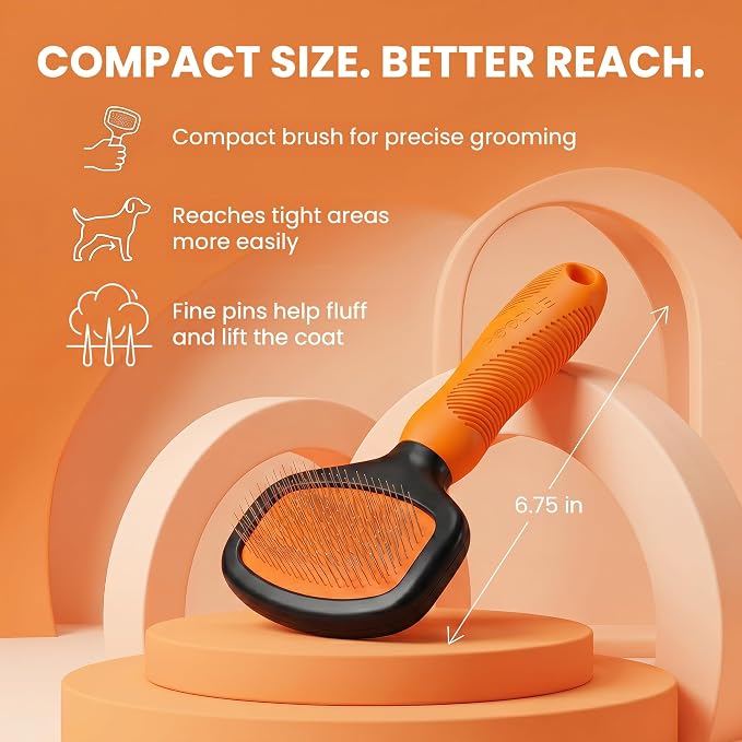 Poodle Pet Slicker Brush - For Dogs, Cats, Rabbits - Matted/Loose Fur, Knots - Suitable for Doodle/Goldendoodle Grooming and Shredding Short/Long Hair (Orange)