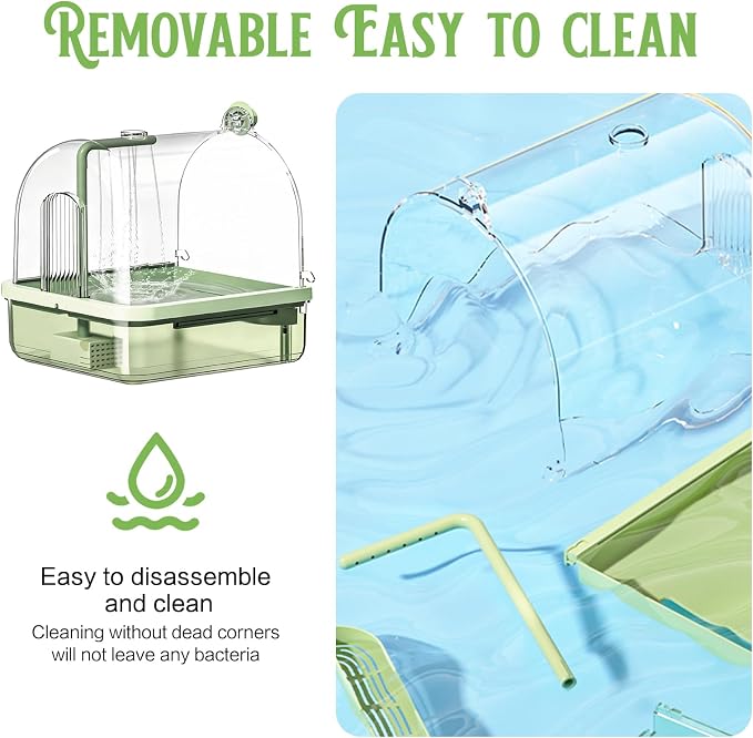 Parrot Bathtub, Bird Bath, Automatic Parrot Shower Bath with Pump, Birds Shower Bathtub with Running Water, Large-Capacity Water Tank for Pet Birds, Cockatiel, Conure, Budgie, Lovebird (Green)