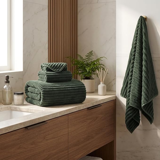 3 Piece Bath Towel Set, 40"x80" Bath Sheets,Olive Green | 1Bath towels 1Hand towels 1Washcloths，Microfibers，Extra-large size，Big and Tall users，Quick dry，Highly Absorbent
