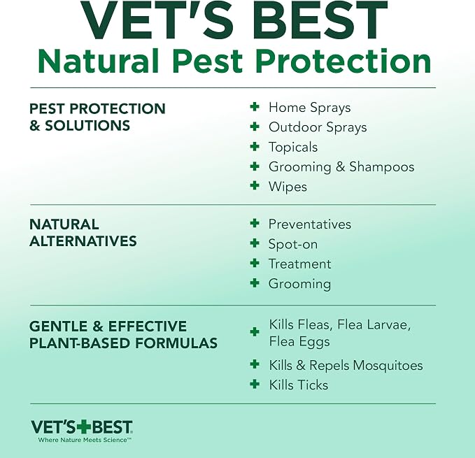 Vet’s Best Natural Flea and Tick Drops for Dogs – Natural Topical Flea Prevention with Certified Essential Oils – Plant-Based Spot-On Treatment for Large Dogs – Pest Control – 4 Month Supply