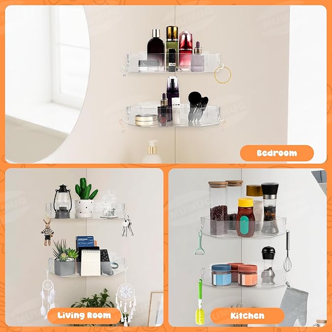 Bath Toy Storage Corner Adhesive Shower Caddy for Baby Bath Toys Bathtub Toy Storage Holder Organizer Large Capacity Acrylic Shower Shelves for Bathroom Babies Bathing Accessories Shelf, 2 Pack