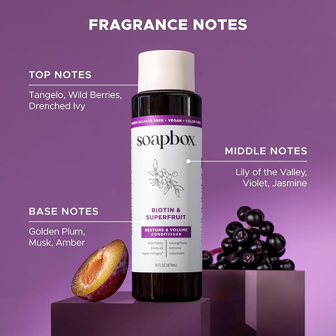 Soapbox Biotin & Super Fruit Shampoo & Conditioner Set, Leaves Hair Volumized & Strengthened - Clean Ingredients Free of Harsh Chemicals, Sulfates, Parabens & Silicones - 16 oz Each