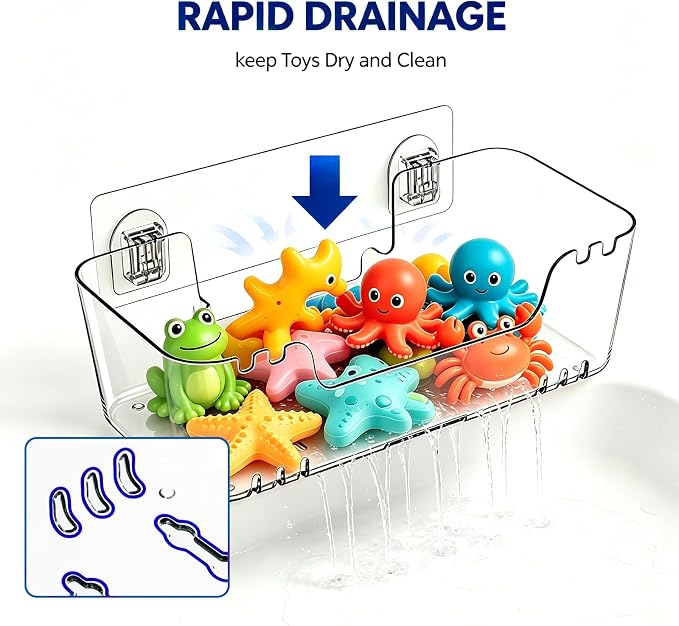 3 Pack Bath Toy Storage Organizer, Transparent Bathtub Toy Holder with Drain Holes, Durable Plastic Quick-Dry Shower Caddy for Bathroom, Easy to Clean