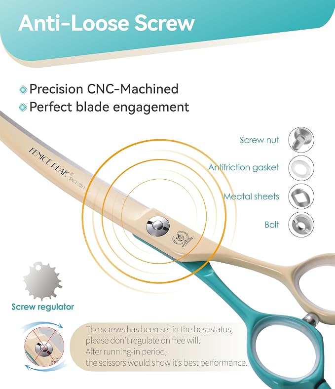 Curved Dog Grooming Scissors with Coating 440C Stainless Steel, 7 inch Professional Curved Shears Dog Grooming，25 Degree of Curved Blade，Pet Shear for Trimming Face and Paws, Green & White