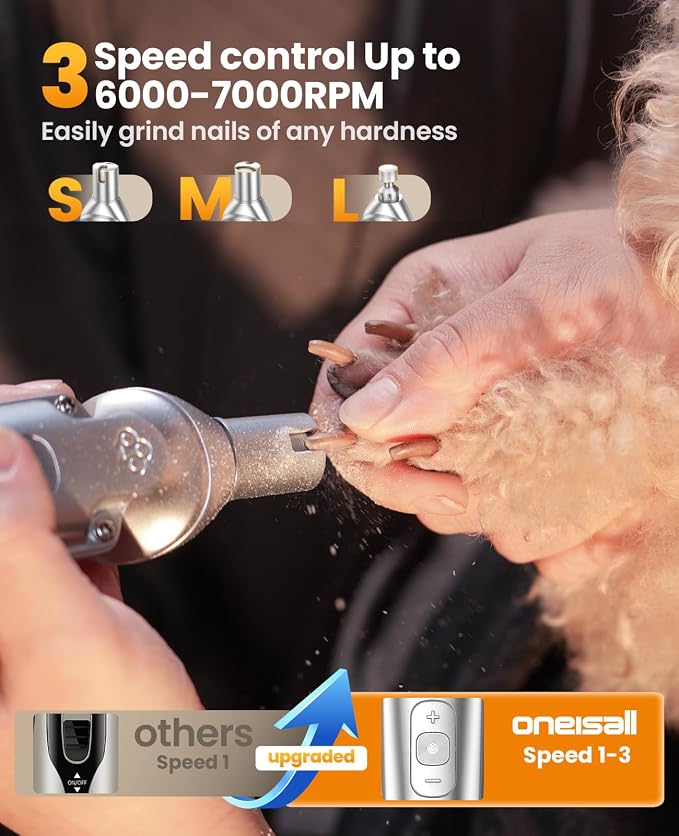 oneisall Small Dog Clippers and Paw Trimmer with Low Noise, 4 - in - 1 Cordless Dog Grooming Kit with 3 - Level Speed Clippers (7000 RPM) for Grooming Thick Hair, Waterproof Shaver for Dogs and Cats | 6000/6500/7000RPM, 3-Speed, 49dB, LED Display, IPX7...