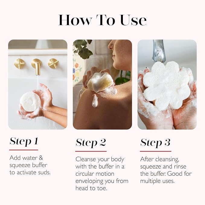 Spongellé Grapefruit Cassis Daisy Spongette Bath Sponge | Built-in Body Wash & Body Scrubber, Shower Loofah Sponge for Women, Travel Essentials | 7+ uses