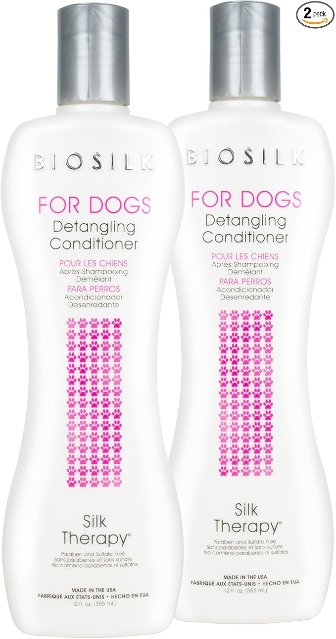 BioSilk for Dogs Silk Therapy Dog Detangling Conditioner, Dog Coat Conditioner to Help Smooth Knots and Tangles and Support Soft Manageable Coats During Routine Grooming, 12 Fl Oz - 2 Pack