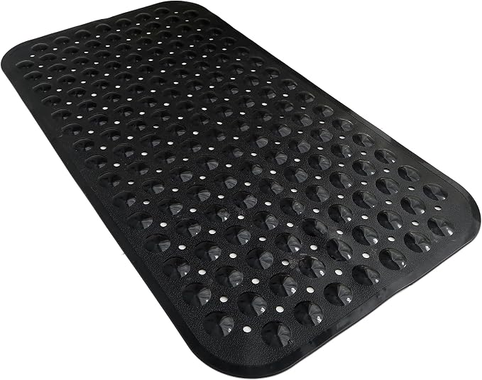 Anti-Slip Bathtub Shower mat, 28×15（ 70×37cm） inch Soft Oversized Machine Washable Non-Slip Bathtub mat with Drainage Holes, Bathroom Floor Suction Cup.（1-Opaque Black）