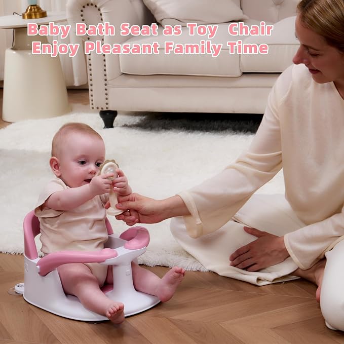 Baby Bath Seat for Babies 6 Months & Up Sitting Up,Infant Bath Seat with Temperature Alert+Open Backrest+on/Off Armrest,Toddler Bath seat Baby Bath Chair for Bathtub,Tub,Sink Rose