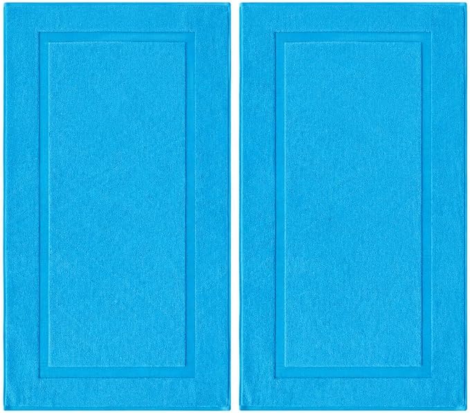 SALBAKOS 100% Turkish Cotton Bath Mat Set 2-Piece - 20x34 inch, Hotel & Spa Collection, Soft, Absorbent, Long Lasting, Durable Bathroom Rugs | Made in Turkey (Aqua, 2 Bath Mats)