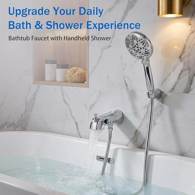 Bathtub Sprayer Attachment for Shower, Bathtub Faucet with Sprayer with 10 Spray Modes Upgrade, No Drill Wall 79" Stainless Hose Shower Attachment for Bathtub Faucet, Chrome