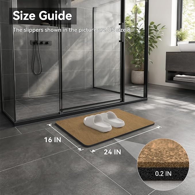 MontVoo -Bath Mat Rug-Rubber Backing Non Slip Quick Dry Absorbent Thin Bathroom Rugs Fit Under Door-Faux Suede Surface Bathroom Floor Mats-Shower Rug for in Front of Bathtub Shower Camel 16"x24"