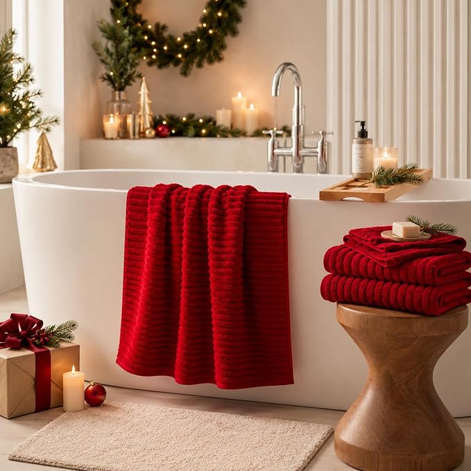 6-Piece Bath Towel Set - Includes 2 Extra Large Bath Sheets (40"x80"), 2 Hand Towels & 2 Washcloths - Premium Microfiber Quick Dry Luxury Towels for Bathroom (Red)