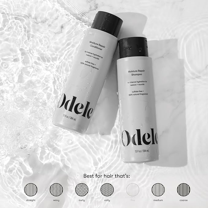 Odele Moisture Repair Sulfate-Free Shampoo & Conditioner Set, 13 fl oz Each | Vegan, color-safe duo restores dry, damaged strands with argan, jojoba, & coconut oils for medium to coarse hair