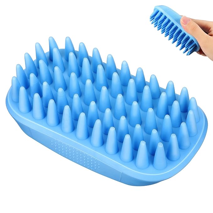 Happyyami Dog Bath Brush Tpe Dog Shampoo Brush for Bathing Washing with Non-Slip Grip Removes Loose Hair Pet Massage Scrubber for Cats Dogs Puppy Grooming 4.72 X 2.55 X 1.57 in