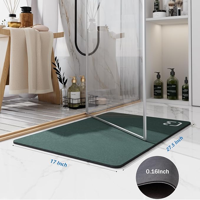 RUERYA Bath Mat Rugs - Bath Mats for Bathroom Non Slip Absorbent Quick Dry Rubber Backed Thin Bath Rug - Bathroom Floor Mat Bathmat Stain Resistant Easy Care, Machine Washable 17"x27.5", Dark Green