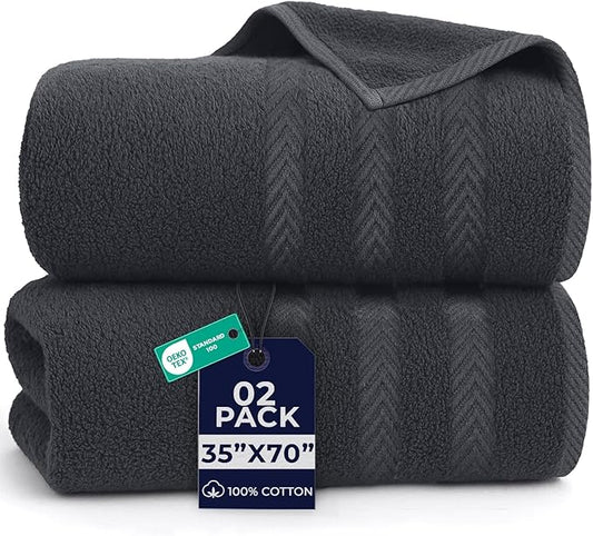DAN RIVER 2 Pack Luxury Bath Sheets 35x70, 600 GSM, Soft & Quick Dry 100% Ring Spun Cotton Towels Ideal for Hotels, Spas, Gyms & Salons Extra Large, Dark Gray