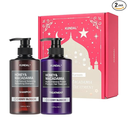 KUNDAL Honey & Macadamia Shampoo & Conditioner Limited Edition Ramadan Gift Set, Cherry Blossom, 16.9 Fl Oz Each, 2 Pack - Korean Hair Care Argan Oil Moisturizes, Protects & Restores Silky Softness