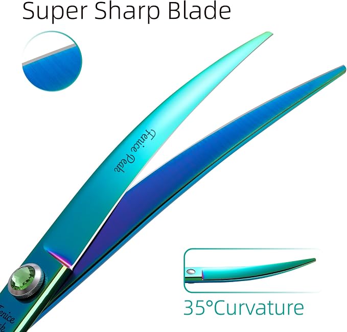 Green Dog Grooming Scissors Set Straight Thinning Curved and Chunker Shears 4PCS Kit with Simulated Emerald Screw 440C Trimming Shears Durable and Sharp
