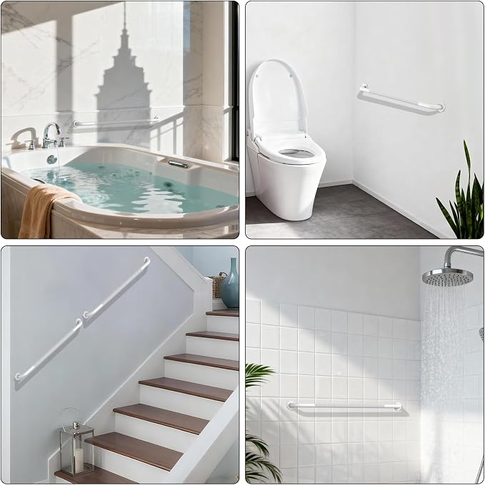 40 Inch Anti Slip Shower Grab Bar, Munzong Bathroom Grab Bar for Showers, White Knurled Handicap Balance Bar,Safety Hand Rail Support Elderly Senior Assist Bath Handle