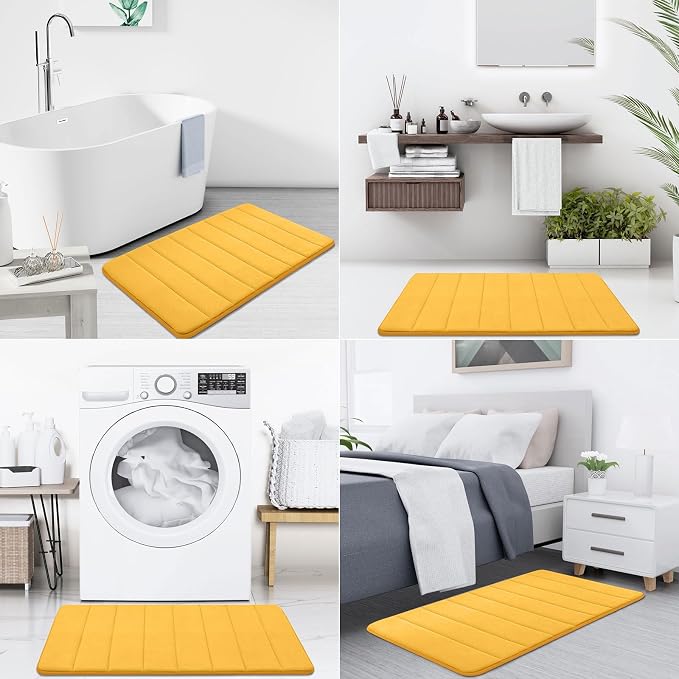 Buganda Memory Foam Bath Mat, 24" x 16", Ultra Soft Bathroom Rugs, Water Absorbent and Machine Washable Bath Rug for Bathroom, Shower, and Tub, Yellow