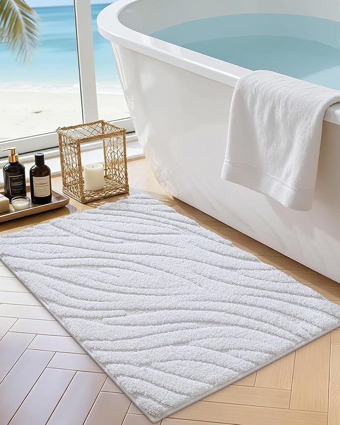 DEXI Bathroom Rugs 36x24, Extra Soft Absorbent Bath Mat, Non Slip Bathmat for Bathroom Floor, Machine Washable Rugs for Shower Floor, White