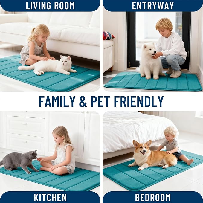 OLANLY Memory Foam Bath Mat 34x21, Super Soft Absorbent Bathroom Rugs, Quick Dry, Machine Washable Shower Floor Rugs, Bathmat Carpet, Bathroom Home Decor Accessories, Deep Lake