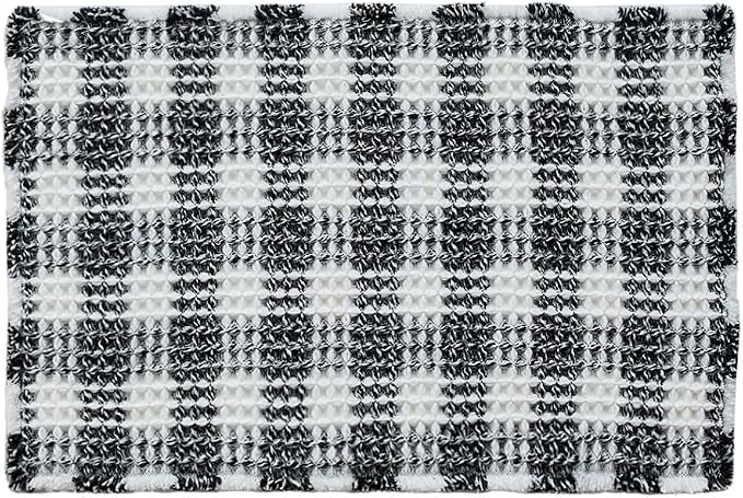 TYUU Waffle Bath Mat, Boho Bathroom Rugs Non Slip Washable Absorbent Checkered Bathroom Mat Quick Dry Farmhouse Bathroom Decor, 36"x24" Black and White
