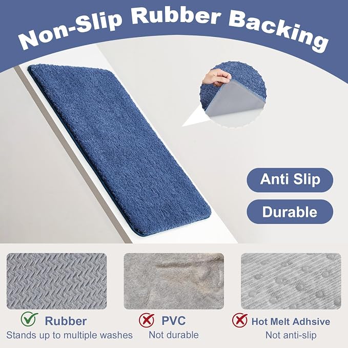 TYUU Bathroom Rugs Non Slip Washable, Ultra Soft Super Absorbent Quick Dry Small Bath Mat with Rubber Backing for Bathroom Floor, Shower, or Sink, Denim Blue 16" x 24"