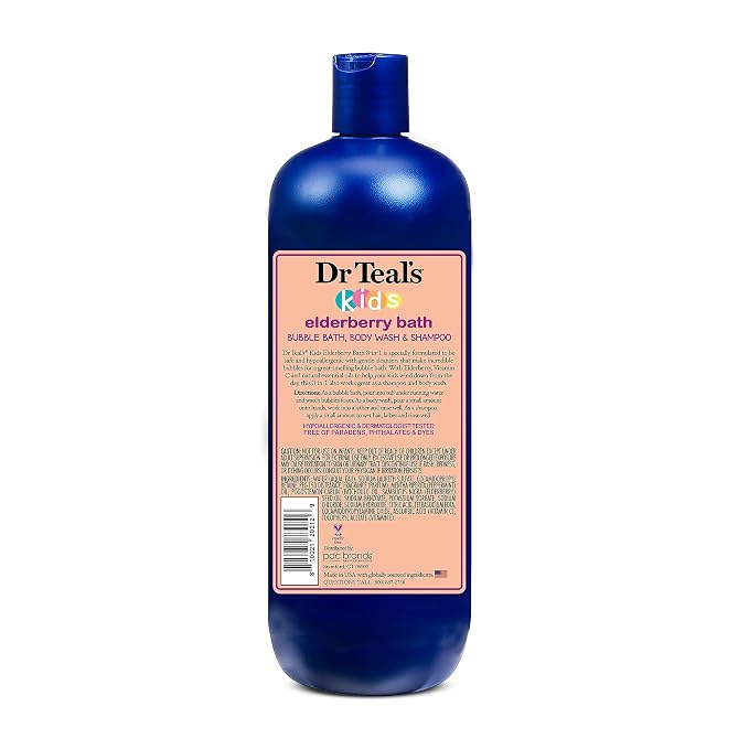 Dr Teal's Kids 3-in-1 Elderberry Bath: Bubble Bath, Body Wash & Shampoo, 20 fl oz