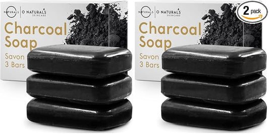 O NATURALS 100% Natural Bar Soap - Gift Set - Organic Ingredients & Essential Oils - Spa Gifts for Women & Men, Body Wash & Face Soap - 3PC Charcoal Soap (Pack of 2)
