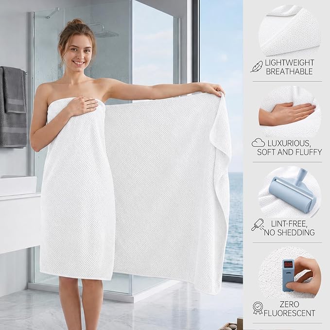 MaopaoBeauty Oversize Bath Towels Set - 35x70 Inches, 4-Piece Bathroom Towel Set (1 Bath Towel, 1 Hair Towel, 1 Hand Towel, 1 Washcloth),Microfibers Towels for Bathroom Set Microfiber Shower Towels