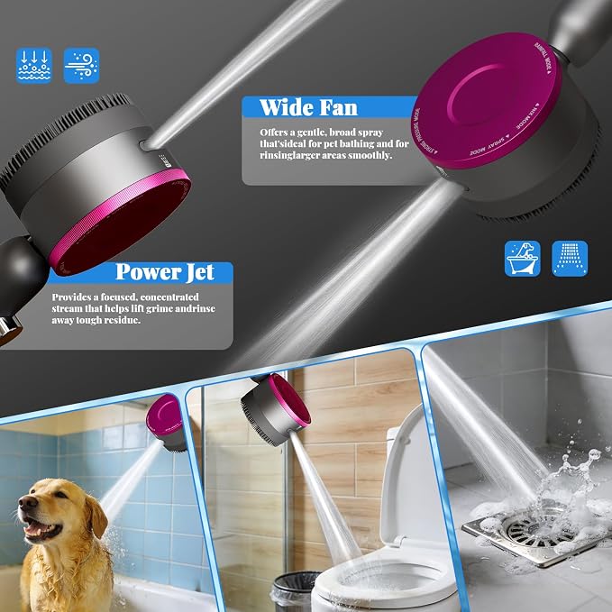 Filtered Handheld Shower Head, High Pressure Power Showerhead with 5 Filters & 59" Flexible Hose, 360° Rotating Adjustable Shower Head with Wall Holder & ON/Off Switch for Hair & Skin, Gray