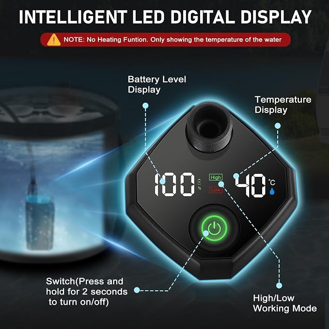 Spopal Portable Shower for Camping, Rechargeable Camping Shower with Collapsible Bucket with Handle 20L Intelligent LED Display, 4 Spray Modes, Outdoor Shower Kit for Hiking, Travel, Car, Pet 【Black】